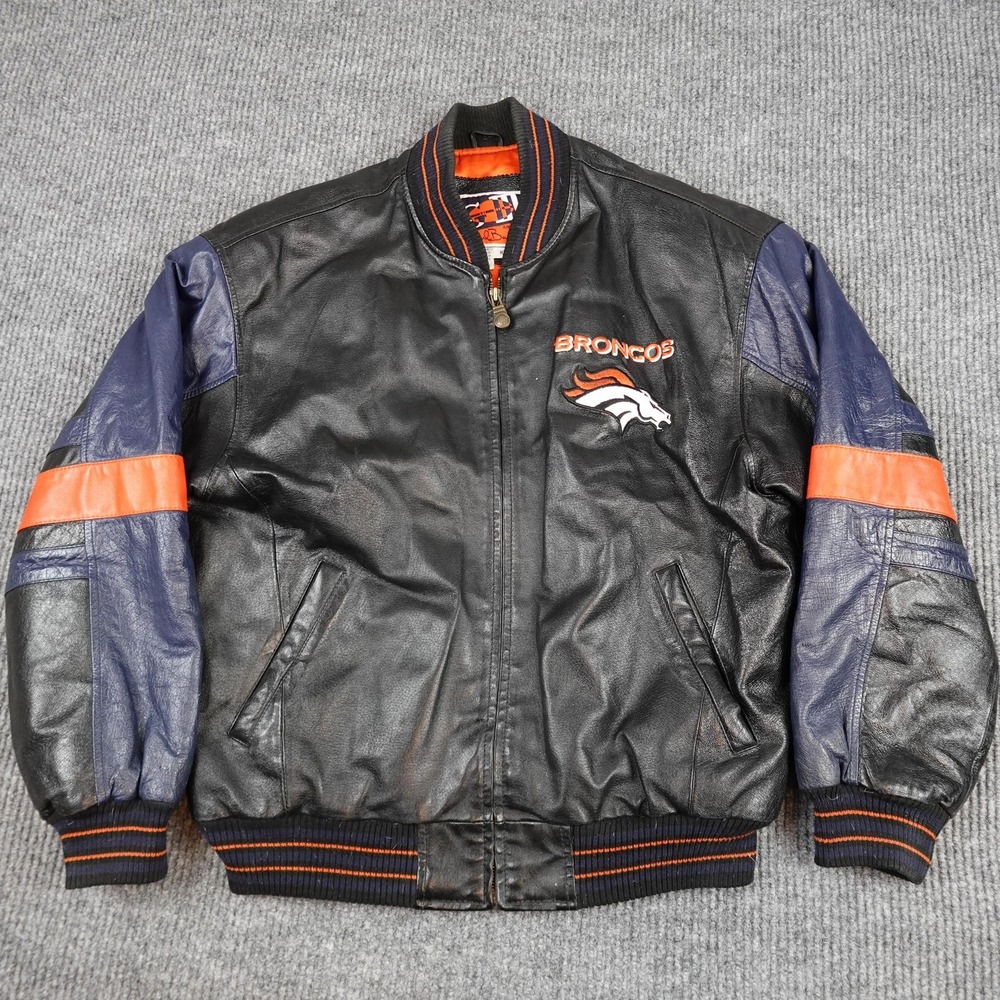 Denver Broncos Jacket Mens Medium Black NFL Football G-III Carl Banks Leather